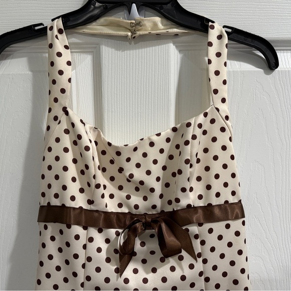 VTG Zum Zum by Niki Livas Cream Brown Polka Dot Babydoll Dress Tulle Bow Y2K - Picture 4 of 11